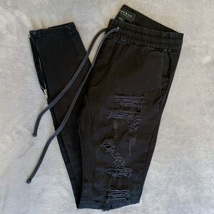 Men’s Small PacSun Black Distressed Jogger Pants with Ankle Zippers